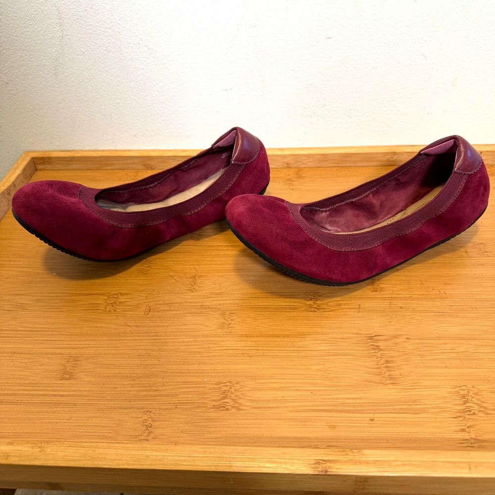 Lands' End Women's Suede Ballet Flats Burgundy Comfort Slip On Shoes 7B
